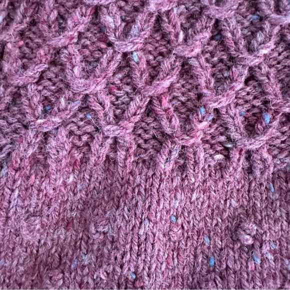 Vintage Hand Knit Wool Puff Sleeve Cardigan Sweater in Purple Blue Melange Small - Picture 4 of 9